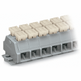 261-252/342-000 to 261-262/342-000 - 4-conductor terminal strip, on both sides with push-buttons, with snap-in mounting feet, for plate thickness 0.6 - 1.2 mm, Fixing hole 3.5 mm Ø, 2.5 mm², CAGE CLAMP®